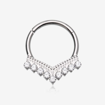 Implant Grade Titanium Majestic Chevron Sparkle Clicker Hoop Ring-Clear Gem